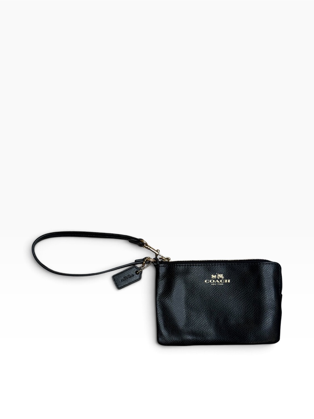 Coach F53429 Black Crossgrain Leather Corner Zip Wristlet